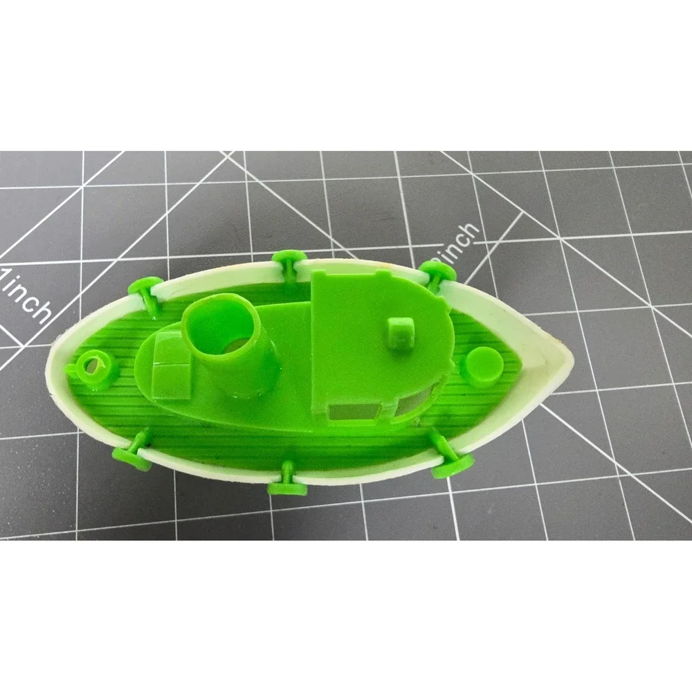Vintage Green and White Plastic Tugboat Toy Made in USA Bath Boat 5 Inch